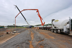 Concrete truck at the Hermes reactor construction site
